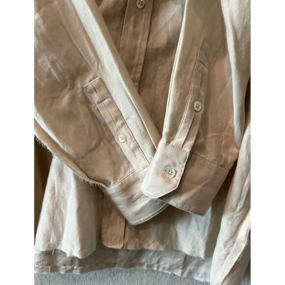 BRAZEAU TRICOT Women’s Sz 3 Light Champagne Boyfriend Long Silk Blend Top - Picture 2 of 7